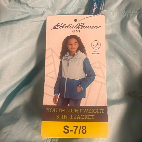 Eddie Bauer Youth 3-in-1 Jacket Paradis Blue Cheetah Print Small 7/8 - Picture 6 of 7